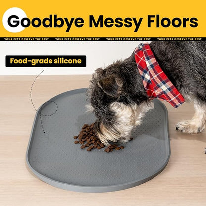 Dog Food Mat,1/2 Inch Raised Edges Cat Feeding Mat for Spill Containment,BPA-Free Silicone Pet Food Mats for Floor Waterproof,Rubber Dog Placemats for Food and Water Bowls(Grey,19"x12")