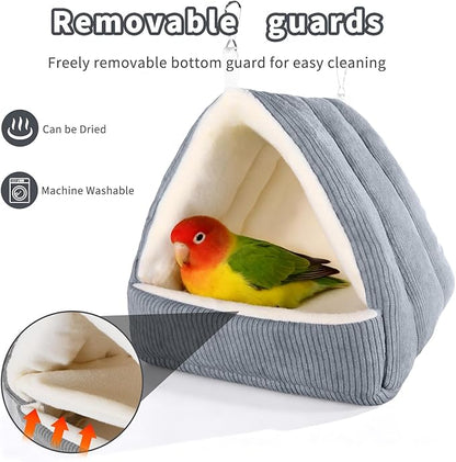 Medium Winter Warm Bird House and Bird Bed for Cage with Soft Plush Hanging Hammock & Hut Tent, Hideaway Sleeping Nest for Budgies, Parakeets, Cockatiels (Grey, M)