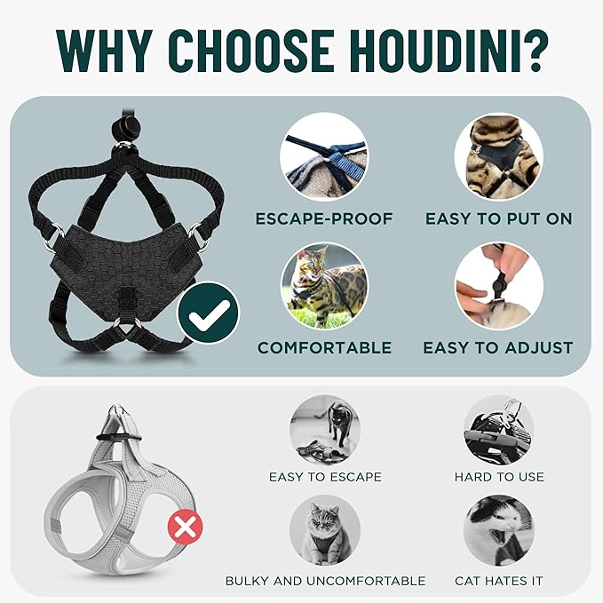 Houdini™ Escape Proof Kitten Harness and Leash Set by OutdoorBengal – Extra Small – Comfy, Adjustable and Lightweight - Houdini Cat Harness Escape Proof for Small Cats + Cat Leash 6ft (Multicolor, XS)