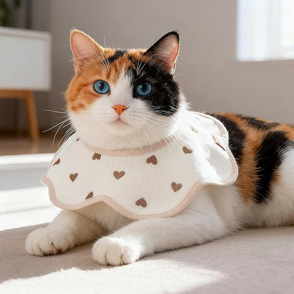 3Pcs Cat Collar Adjustable Kitten Collar Bandana with Cute Pattern 100% Cotton Pet Scarf Cute Breakaway No Bell Outfits Cat Collars for Girl Boy Cats and Small Pet (Beige)