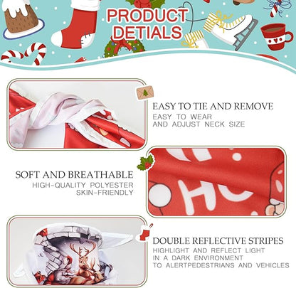 Christmas Dog Bandanas,Reflective Dog Bandana for Night Safety,Adjustable Santa Claus Dog Scarf Triangle Boy and Girl Pet Scarves for Medium Dogs,White,M
