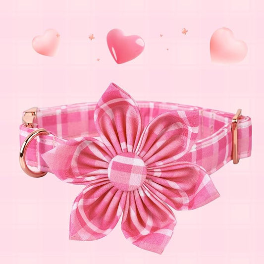 Lionheart Glory Dog Collar, Pink Dog Collar with Flower, Cute Floral Pattern Pet Collar Adjustable Pet Collar for X-Large Dogs