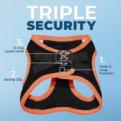 Best Pet Supplies - All Weather Mesh/Plush, Reflective, No Pull Harness for Small, Medium Dogs, Cats - Secure with Hook & Loop Fastener, Buckle, Double D-Rings - Black/Orange Trim, M