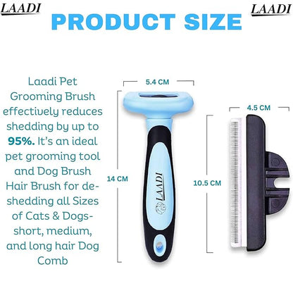 LAADI Deshedding Tool for Dogs and Cats - Reduces Shedding by Up to 95% in Less Than 10 Minutes - Professional Grooming Brush for All Hair Types - Ergonomic Design and Skin Massage Needles - Blue