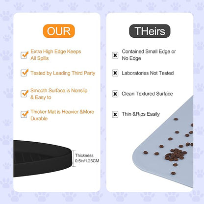 100% Waterproof 1.0" Raised Edge BPA Free Silicone Dog Food Mat, Pet Cat Feeding Mats Contain Spills Protects Floors, Placemats for Cats and Dogs Water Bowl Dishwasher XXL Large.