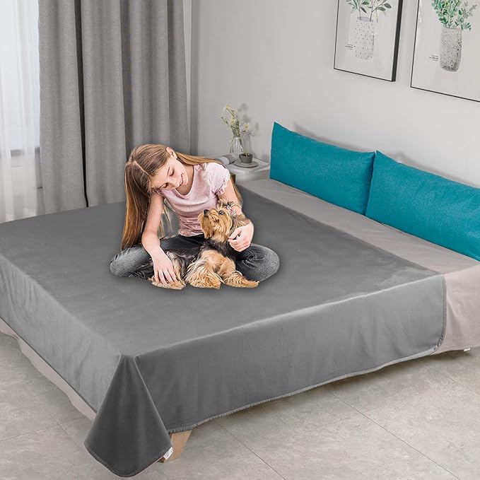 Ameritex Pet Bed Blanket Reversible 100% Waterproof Velvet Super Soft for Sofa and Bed (82x82 Inches, Light Grey+Grey)