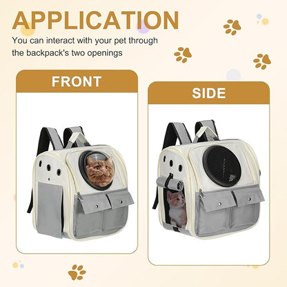 Pet Backpack Carrier, Portable and Ventilated, Oxford Cloth, Dogs Cats and Small Animals Travel Bag 13.39", (Gray, 1 Pcs), Intended for Hiking/Camping/Traveling