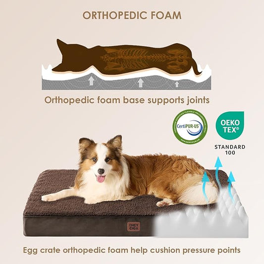 EHEYCIGA Orthopedic Medium Dog Beds for Small Dogs with Removable Washable Cover for Crate, Brown, 30x20