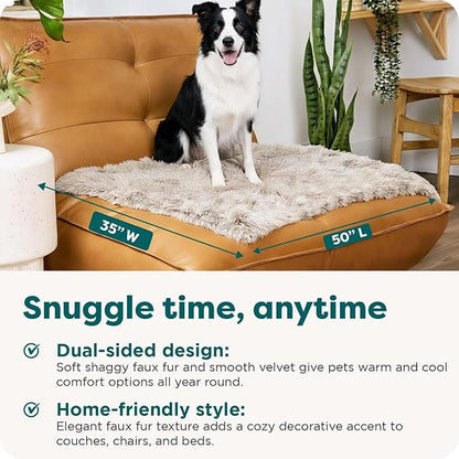 FurHaven Waterproof Throw Blanket for Dogs & Indoor Cats, Reversible Protective Pet Blanket, Large, Long Faux Fur & Velvet, Driftwood