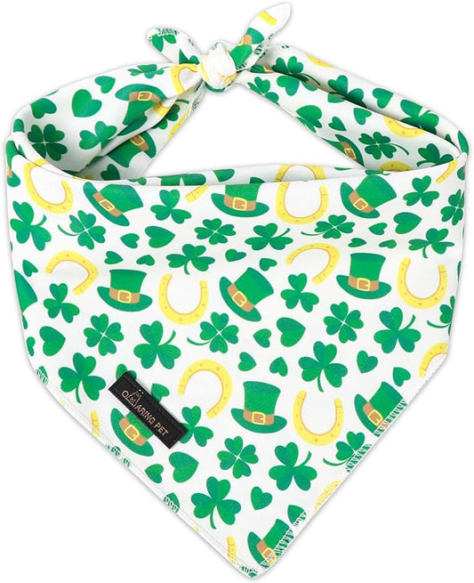 ARING PET St Patrick's Day Dog Bandana, Cute Green Shamrocks Pet Bandanas Scarf Triangle Bibs Handkerchief for Puppy Small Medium Large Boy Girl Dogs-L
