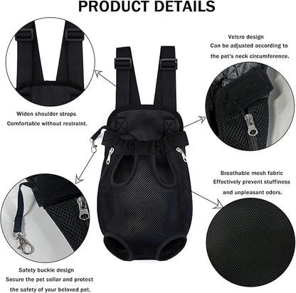 Pet Carrier Backpack, Adjustable Pet Front Carriers for Small Medium Dogs Cats 5-18 Lbs, Legs Out, Dog Cat Carrier Backpack for Hiking,Camping,Traveling,Cycling (Black,Large（Fit:10-18lb）)
