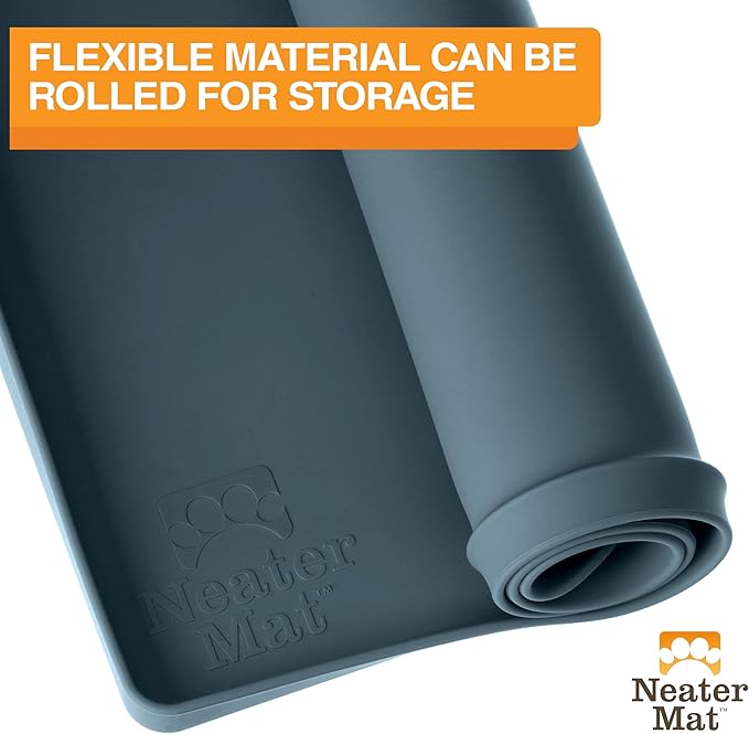 Neater Pet Brands Neater Mat Pet Mats for Food and Water, Cat & Dog Bowl Mat Waterproof Silicone, Feeding Tray, Dog Food Mats for Floors, Placemat w/Raised Edge for Under Bowls, 32" x 24", Slate Blue
