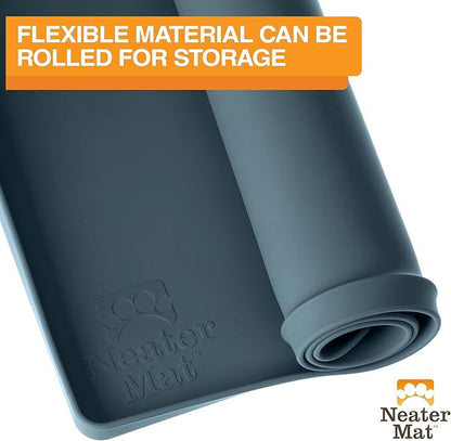 Neater Pet Brands Neater Mat Pet Mats for Food and Water, Cat & Dog Bowl Mat Waterproof Silicone, Feeding Tray, Dog Food Mats for Floors, Placemat w/Raised Edge for Under Bowls, 24" x 16", Slate Blue