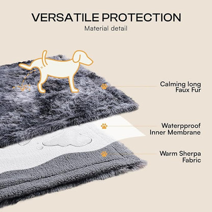 Luciphia Large Waterproof Dog Blanket for Pet Washable Liquid Proof Bed Intimacy Protection Shaggy Plush Calming Long Faux Fur Couch Cover Calming Cat Throw Blankets, Tie-dye Grey, 60" x 80"