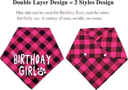 Plaid Dog Bandana with Button, Dual Layer Soft Cotton Triangle Dog Scarf Kerchief, Washable Girl Boy Bandanas Adjustable Accessories for Small Medium Large Extra Large Puppy Pet