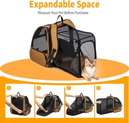 Cat Backpack，Expandable Cat Carrier Backpack, Dog Backpack Carrier and Pet Carrier Backpack, Suitable for Cats, Dogs Kitten or Small Dogs, Travel Friendly Puppy Cats Bag (Brown)