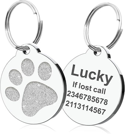 Dog Tags Personalized for Pets Dog Name Tags Personalized Dog Tag Engraved with Any Name & Text Custom Dog ID Tags Glitter Bone ID Tag for Puppy Cat (Silver-Round, S)