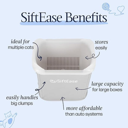 Cat Litter Sifter - SiftEase Litter Box Sifting, Fast Scoop Free Cleaning, Large Sift with Bin for Longer Lasting Litter, Easy Clean Sifting Litter Box Cleaner (Light Grey)