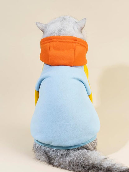 QWINEE Basic Dog Hoodie Sweatshirt Puppy Sweater Warm Cat Costumes Pet Clothes for Chihuahua Puppy Kitten Small Medium Dogs Orange and Blue Medium