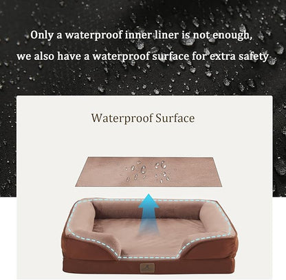 Bedfolks Orthopedic Dog Bed, Waterproof Dog Sofa Bed for Extra Large Dogs, Egg Foam Pet Couch Bed with Removable Washable Cover and Nonslip Bottom, Brown