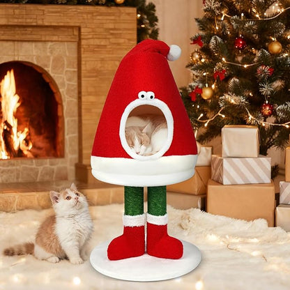 Cat Bed Scratching Post, Comes with A Cat Collar, 30 inch Tall Natural Sisal Rope Cat Tower Toys, Cat Tree Activity Center, Indoor Decor Cat Bed for Kitty and Adult Cats