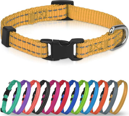 Joytale Small Dog Collar, Reflective and Adjustable Nylon Collar with Quick-Release Buckle, Lightweight No-Choke Design for Puppy and Extra Small Dogs, Khaki, XS