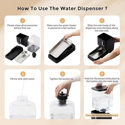 Automatic Dog Water Dispenser 11L with Stainless Steel Bowl, Gravity Extra Large Capacity Water Bowl for Large-Sized Dogs, 3 Gallon Pet Waterer 100% BPA Free, Black
