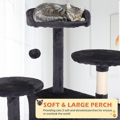70 Inch Light Gray Cat Tree, Tall Cat Tower with 2 Condos, 3 Scratching Posts, Multi-Level Platforms - Sturdy Climbing Structure Tall Cat Tower for Indoor Cats