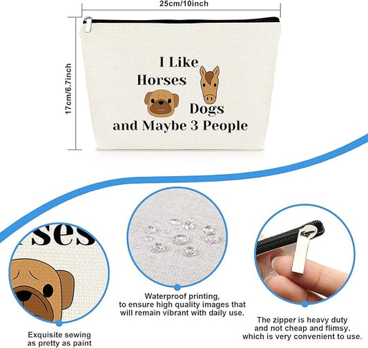 Dog Horse Lover Gifts Makeup Bag Dog and Horse Gifts for Girls Women Cosmetic Bag Cowgirl Equestrian Gifts Dog Mom Gift Birthday Christmas Gift for Dog Horse Lover Friend Sister Travel Makeup Pouch