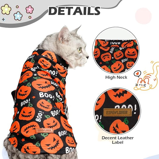 EXPAWLORER Cat Halloween Sweater - Sweaters for Cats Only Soft Warm Pet Clothes, Fall and Winter Pumpkin Coat Pullover Design, Fleece Sweatshirt Clothing Also for Puppy Small Dogs, Medium