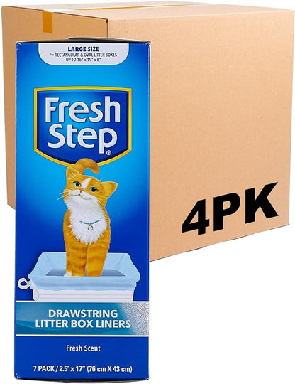Fresh Step Drawstring Cat Litter Box Liners, Scented Heavy Duty Kitty Litter Bags for Large Oval or Rectangle Pans, Helps Contain Odor and Mess, Easy Lift Out Cleanup, 30 x 17 in, 7 Count - 4 Pack