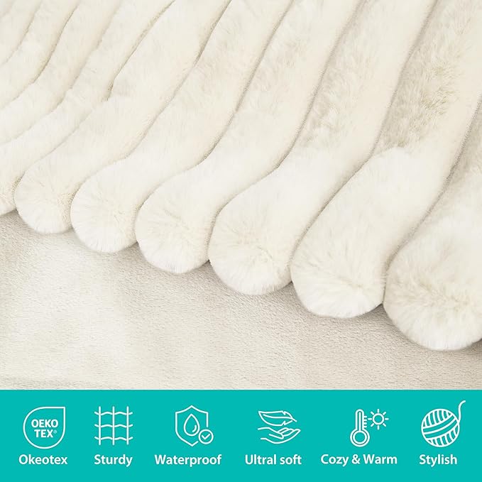 Waterproof Dog Blanket for Bed, Luxury Plush Washable Large Dogs Blankets for Furniture Protection, Super Soft Calming Pet Blanket for Indoors (Cream, 60"x80")