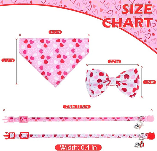 EXPAWLORER Valentines Cat Collar Breakaway with Bells - 2 Pack Holiday Cat Collars with Removable Bow Tie and Bandana, Adjustable Valentines Day Pet Collar for Cats Kittens, Pink Heart