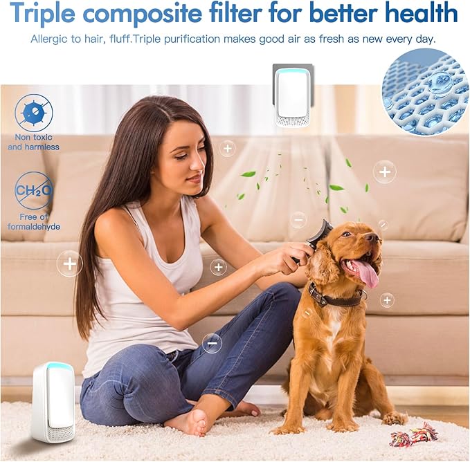 Plug In Air Ionizers - Negative Ion Technology Air Purifier - Quiet Operation Air Freshener for Home, Bedroom, Office, Garage Room - Portable Air Purifiers Odor,Pets Smell - Air Cleaner White (2 Pack）
