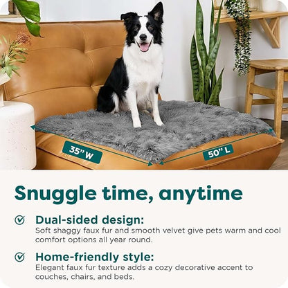 Furhaven Waterproof Throw Blanket for Dogs & Indoor Cats, Washable - Shaggy Plush Calming Long Faux Fur & Velvet Dog Blanket - Gray, Large
