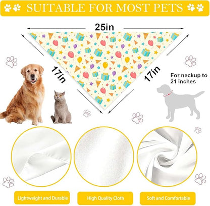 Birthday Dog Bandanas, Double Side Reversible Large Pet Bandanas, Celebration Adjustable Triangle Holiday Scarves for Dogs Girl Boy Pets