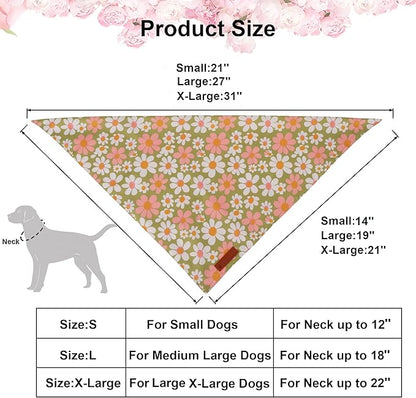 ADOGGYGO Floral Dog Bandanas 2 Pack, Daisy Flower Puppy Scarf, Premium Fabric, Adjustable Fit Spring Summer Floral Bandanas for Medium Large Dogs (Large)