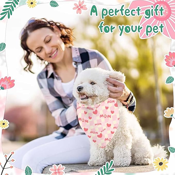 Mother Day Dog Bandanas, I Love Mom Dog Scarf, Accessories for Medium Large Dogs