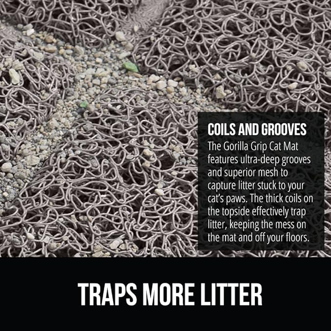 GORILLA GRIP Cat Litter Box Mat, Water Resistant, US Designed Kitty Litter Trapping Mats, Easy to Clean, Scatter Control, Less Mess and Clean Floors, Kitten Supplies for Indoor Cats, 30x20 Grey