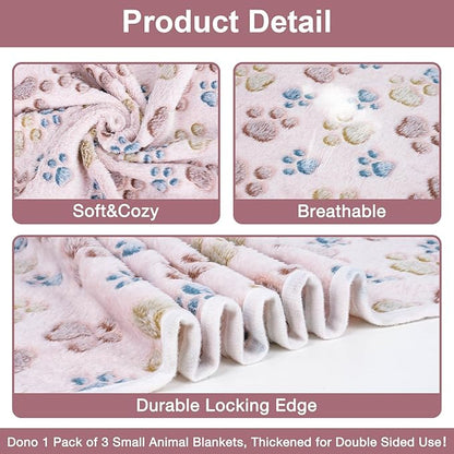 Dono 1 Pack 3 Blankets Soft Fluffy Paw Print Pattern Fleece Pet Blanket Warm Sleep Mat Puppy Kitten Blanket Doggy Mat Paw Print for Animals-23 * 16in