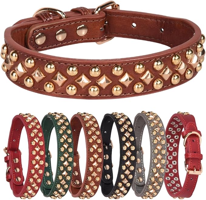 Spiked Dog Collar Soft Pu Leather Mushrooms Rivet Spike Studded Puppy Adjustable Pet Collars for Small Breeds (L, Red3)