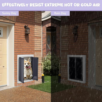 Sliver Pet Door with Panels, Aluminum Dog Door with Automatic Closing Magnetic Flaps, Large Doggie Door, Slide-in Panel & 4 Security Locks, Suitable for Doors, Screen and Wall