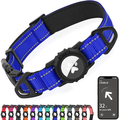 Joytale Airtag Dog Collar, Reflective Pet Collar with Waterproof AirTag Holder, Dual D-Rings, Soft Padded Adjustable for Extra Large Dogs, Navy Blue, XL