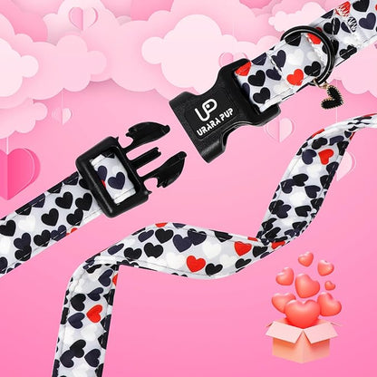 Valentine's Dog Collar, UP URARA PUP Love Heart Adjustable Pet Collar with Bowknot Charm, Daily Dog Accessories for Small Medium Large Dogs