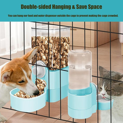 GPY Automatic Hanging Gravity Pet Feeder and Water Dispenser Set ，Automatic Rabbit Feeder and Dog Water Dispenser for Dogs Cats Pets Animals Large Capacity (Blue Water Feeder&Food Feeder) (Blue)