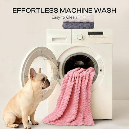 Luciphia Soft 300GSM Fleece Pet Blanket for Small Medium Large Dogs Washable 3D Textured Flannel Cat Puppy Decorative Furniture Protector Throw Durable Pink, L(41''x31'')