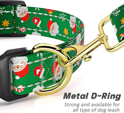 Reflective Dog Collar, Cute Christmas Style Dog Collar for Small Dogs, Soft Nylon Puppy Collar for Boy and Girl Female Dog, Adjustable Heavy-Duty Pet Collars with Quick Release Buckle, Green