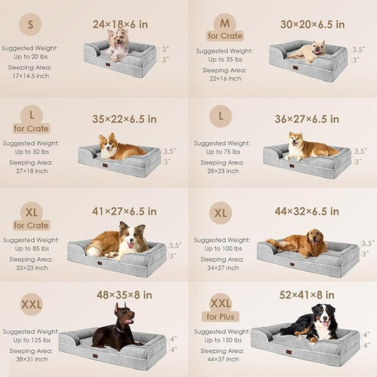 EHEYCIGA Orthopedic XL Dog Beds, Waterproof Memory Foam Dog Bed for Extra Large Dogs, Non-Slip Bottom and Egg-Crate Foam Big Pet Couch Bed with Washable Removable Cover, Grey