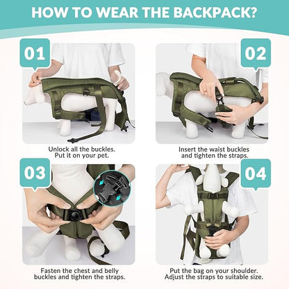 Dog Carrier Backpacks, Adjustable Dog Backpack Carrier, Legs Out Easy-fit Dog Chest Carrier for Medium Small Dogs, Hands Free Dog Front Carrier for Hiking, Cycling（Green M）