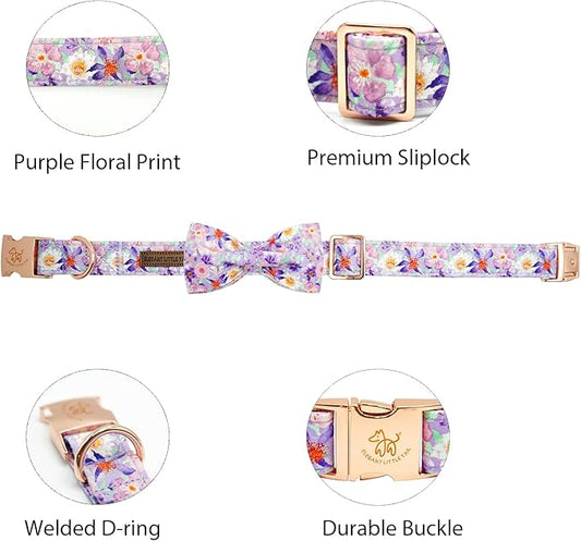 Elegant little tail Dog Collar, Rose Print Pet Collar Summer Dog Collar Durable Metal Buckle Dog Collars Cotton Pet Adjustable Dog Collars for Medium Dogs